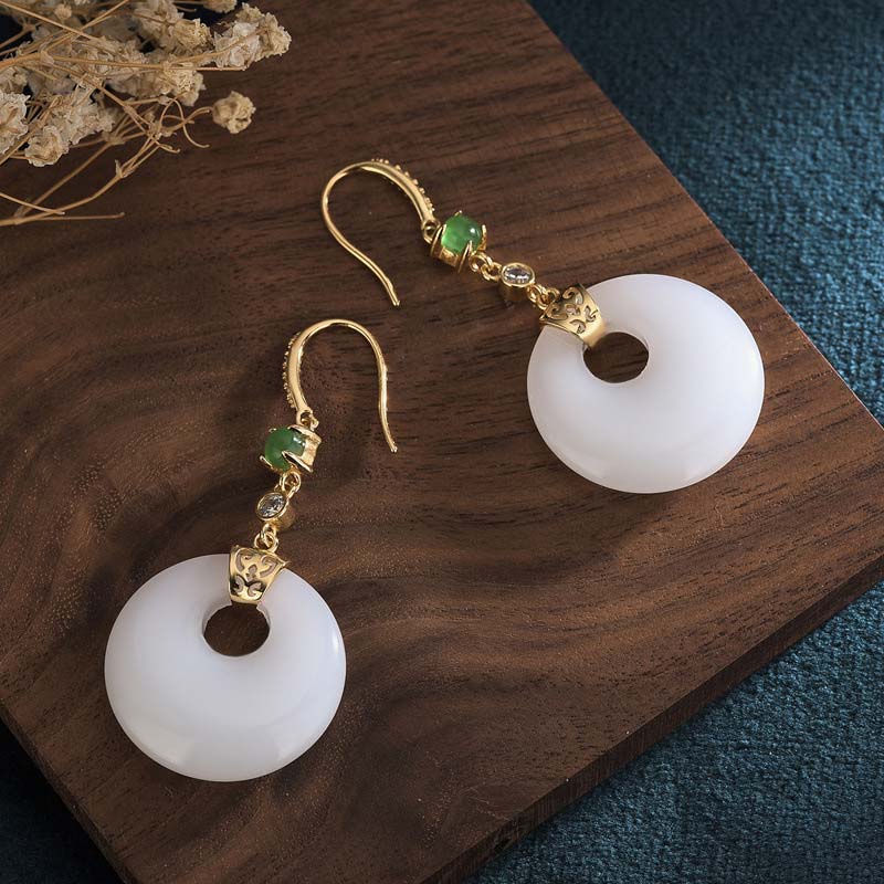Fengshui White Jade Blessing Drop Earrings