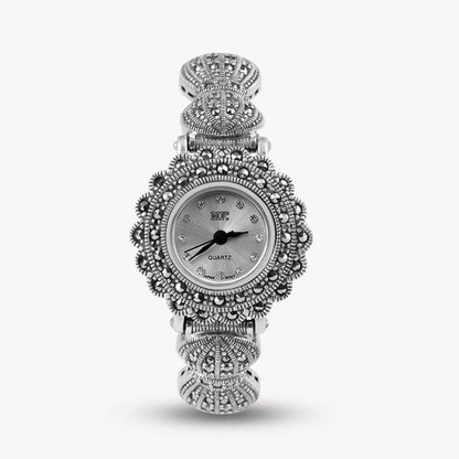 Diy Silk Sterling Silver Quartz Movement Tempered Glass Bow Wrist Watch
