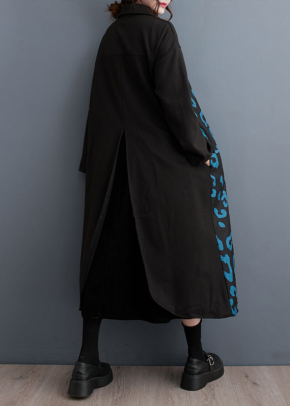 Diy Black Oversized Patchwork Cotton Shirt Dress Fall
