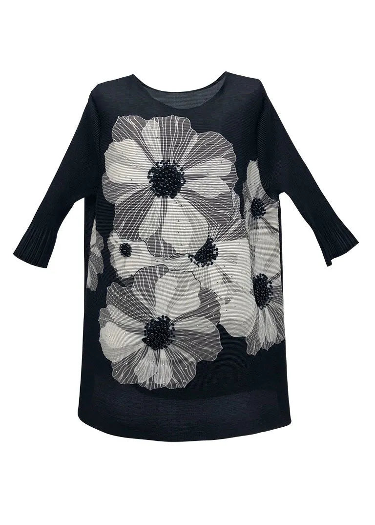 Original Design Black O-neck Wrinkled Tank Flare Sleeve