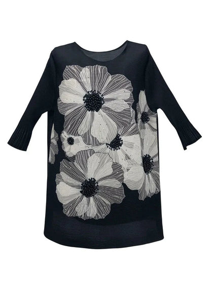 Original Design Black O-neck Wrinkled Tank Flare Sleeve