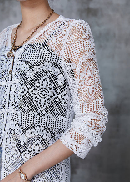 White Hollow Out Lace Long Tops Summer