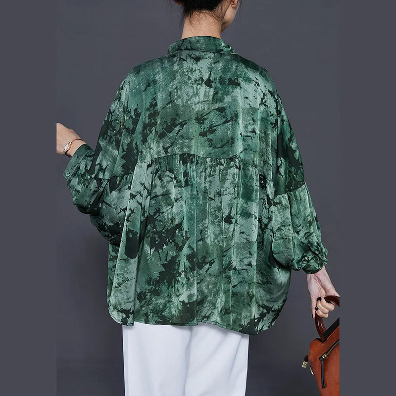 Green Tie Dye Chiffon Shirts Oversized Summer