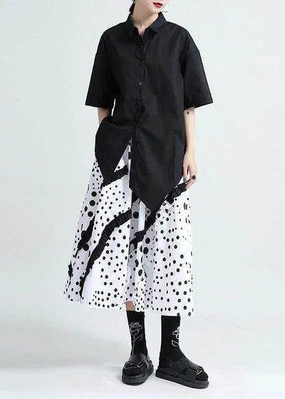 Modern White Patchwork Asymmetrical Design Summer Cotton Blouses Half Sleeve