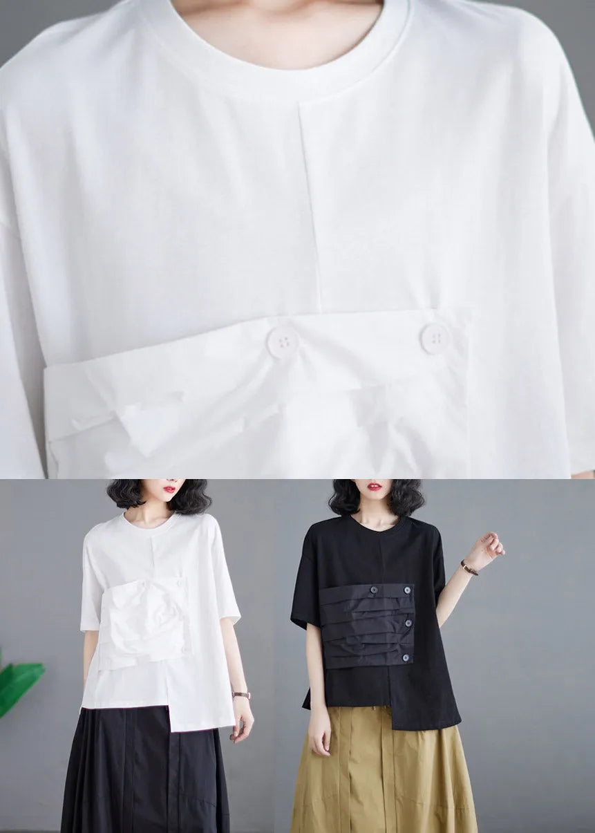 Brief Black Patchwork Cotton T Shirts Summer