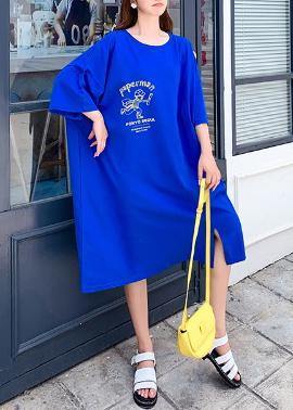 Blue O-neck Cotton Summer Maxi Dresses