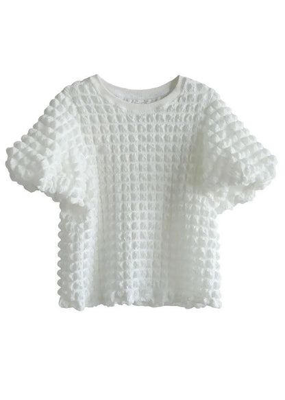 White O-neck Puff Sleeve Summer Cotton Tops