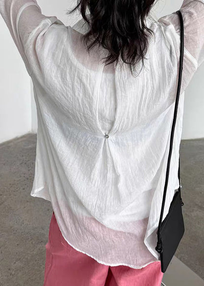 White Patchwork Peter Pan Collar Lantern Sleeve