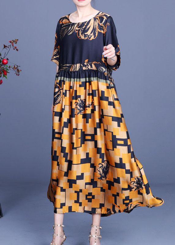Navy Print Silk Tie Waist Mid Dress Summer