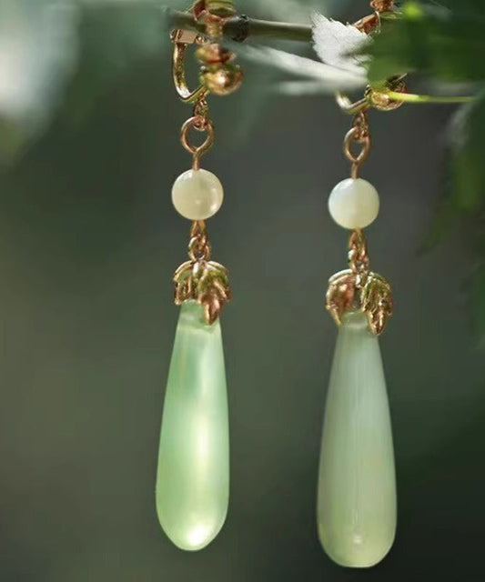 Green Sterling Silver Alloy Pearl Drop Earrings