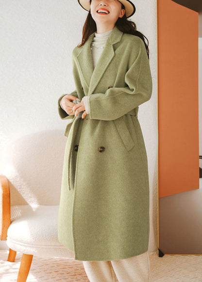 Green Peter Pan Collar Sashes Woolen Coat Fall