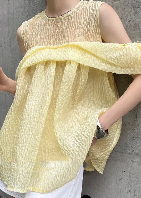 Yellow Drawstring Off the Shoulder Silk Shirt Top Summer