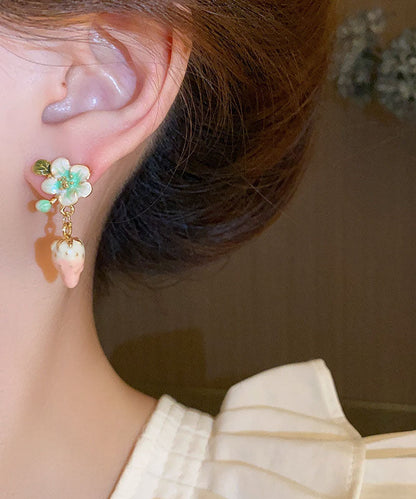 Boutique Pink Alloy Inlaid Oil Drip Strawberry Drop Earrings