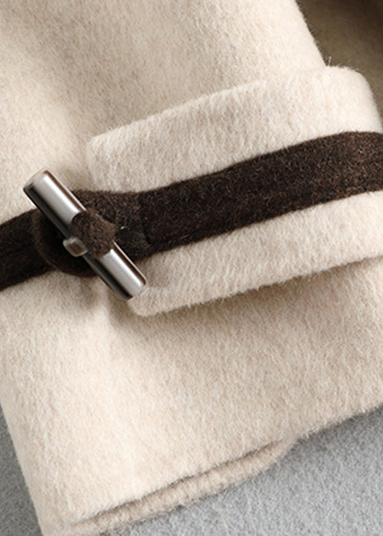 Beige Square Collar Button Woolen Long Coats Fall