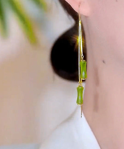 Gold Silver Overgild Bamboo Tassel Drop Earrings