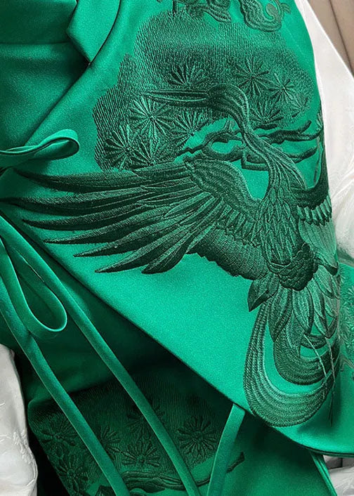 Green Stand Collar Embroideried Lacing Silk Vest Spring