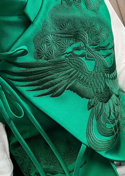 Green Stand Collar Embroideried Lacing Silk Vest Spring