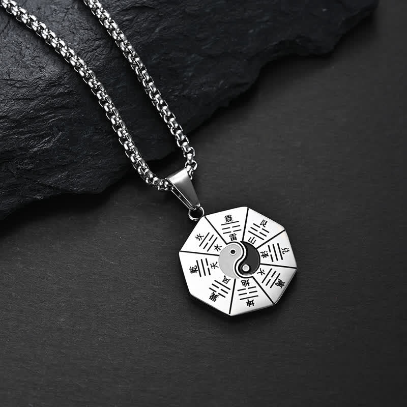 Buddha Stones Bagua Yin Yang Titanium Steel Balance Necklace Pendant