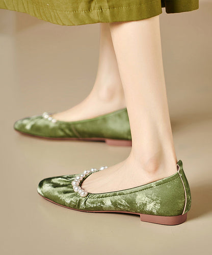 Green Nail Bead Wrinkled Penny Loafers