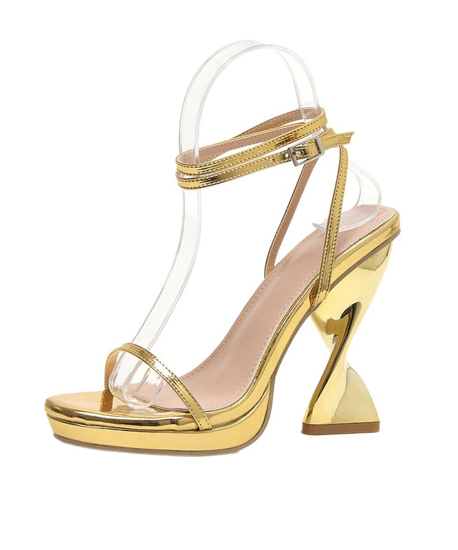Gold High Heel Faux Leather Splicing Sandals