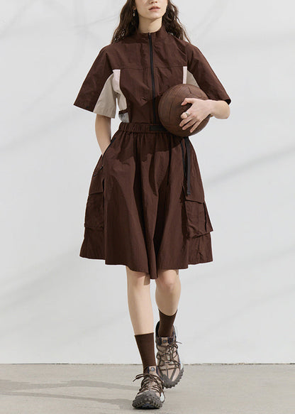Zip Up Patchwork Tops and Skirts Cotton Two Pieces Set Summer