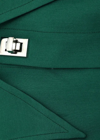 Blackish Green Peter Pan Collar Button Tops Long Sleeve