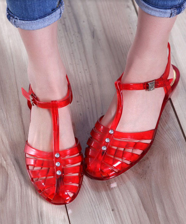 Red Hollow Out Walking Sandals Buckle Strap