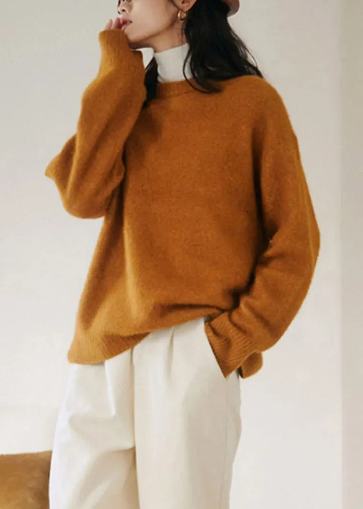 Ginger O-neck Rabbit Hair Thick Knit Sweaters Fall