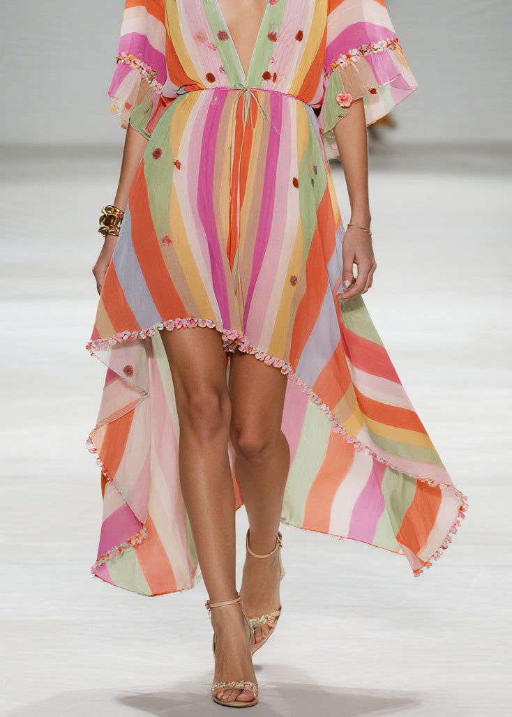 Style Patchwork Low High Design Cotton Dress Summer