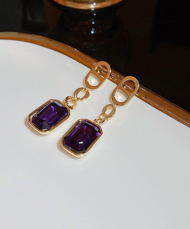 Art Black Copper Zircon Graphic Square Drop Earrings