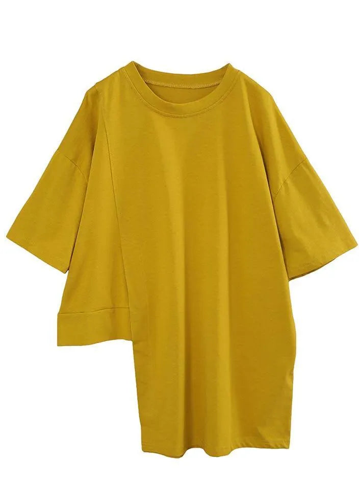 Art Yellow Half Sleeve Loose Cotton Summer Tee