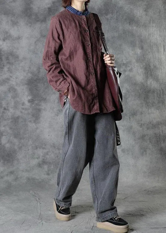 Mulberry O-neck Button Fall Top Long Sleeve