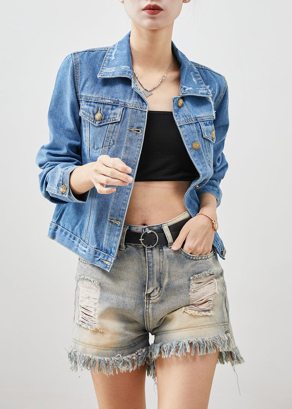 Denim Blue Silm Fit Cotton Coats Spring