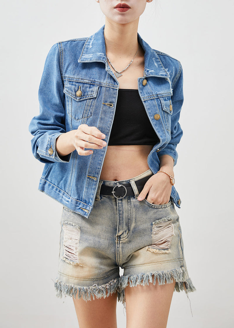 Denim Blue Silm Fit Cotton Coats Spring