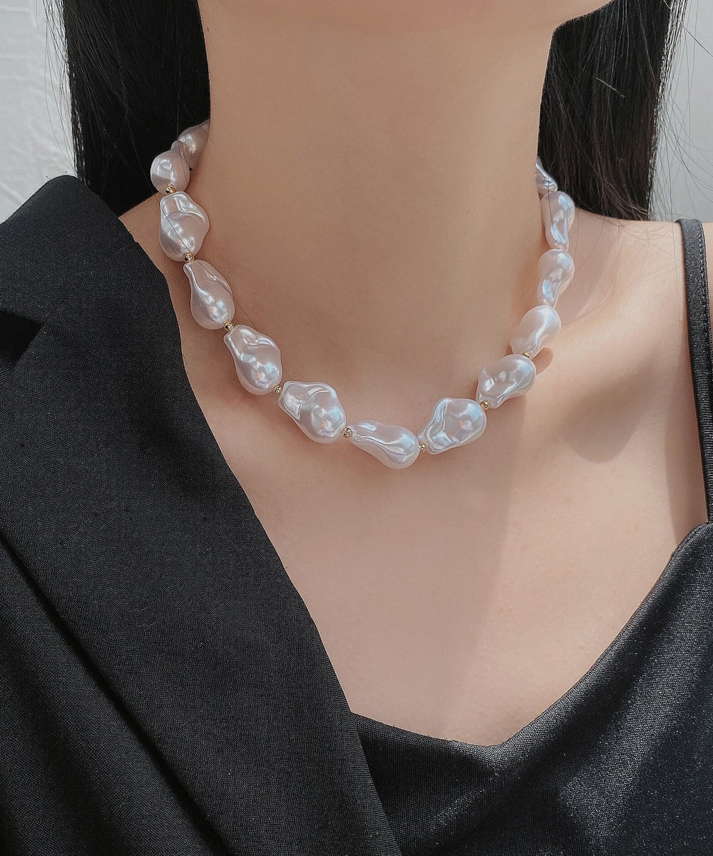 White Alloy Asymmetrical Pearl Princess Necklace