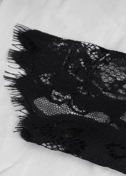 Black Zippered Tulle Summer Shirt Tops Long Sleeve