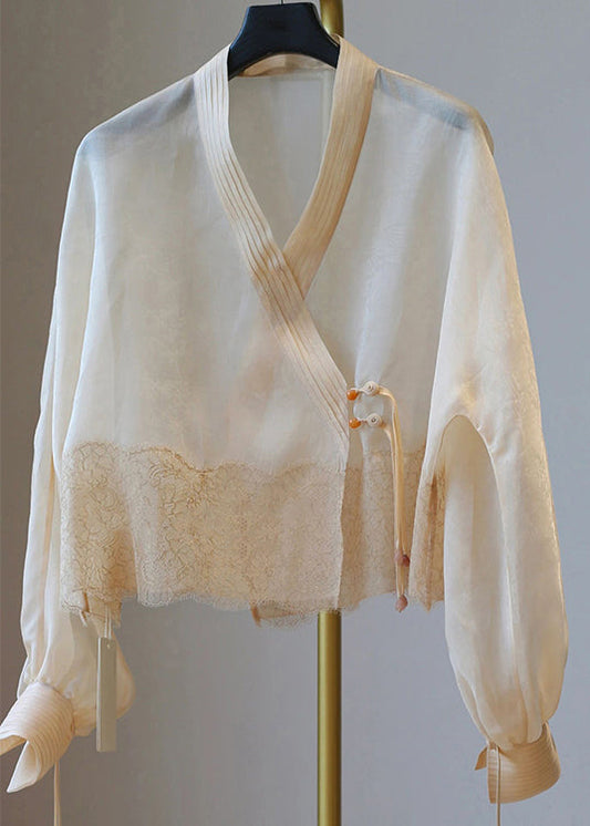 Apricot V Neck Tasseled Patchwork Tulle Upf 50+ Coat Summer