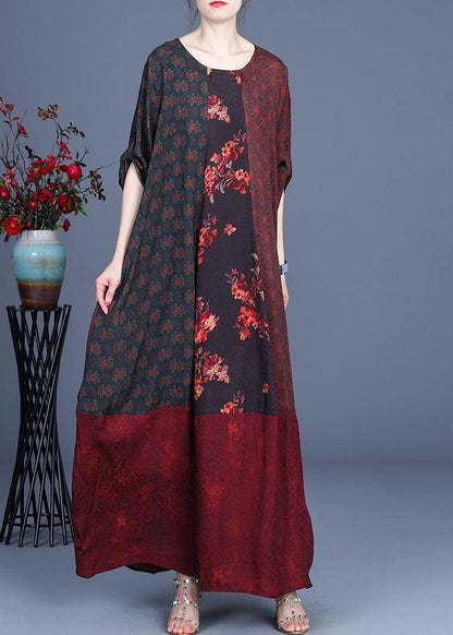 Style Mulberry Print Patchwork Robe Dresses Summer Spring