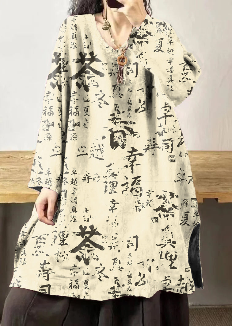 Black Flower V Neck Embroidered Patchwork Linen Mid Dresses Fall
