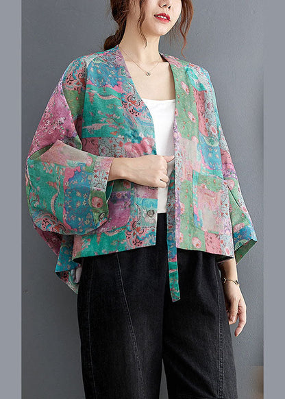 V Neck Button Pockets Print Fall Coats Long Sleeve