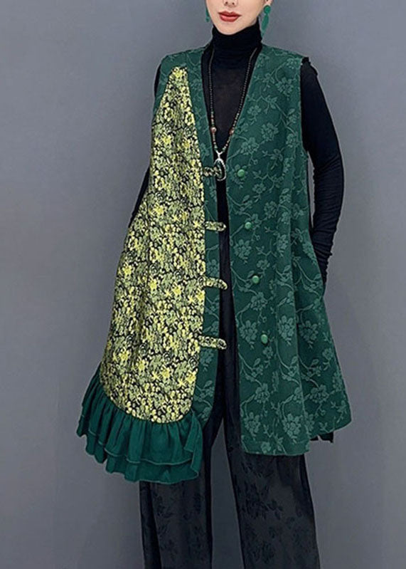 Green Asymmetrical Patchwork Button Waistcoat Fall