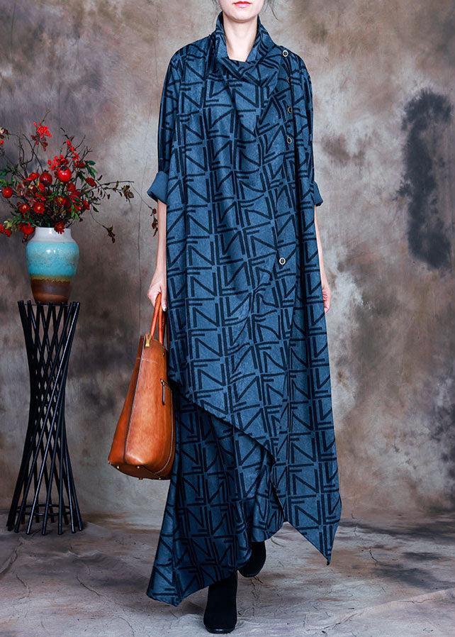 Blue Asymmetrical Print Robe Dresses Spring