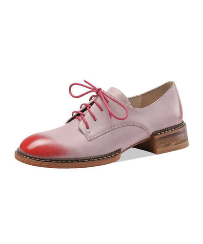 Comfortable Pink Lace Up Chunky Cowhide Leather