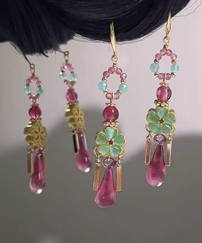 Colorblock Copper Water Drop Tassel Drop Earrings