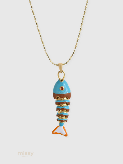 Daria Colorful Enamel Fish Pendant Necklace