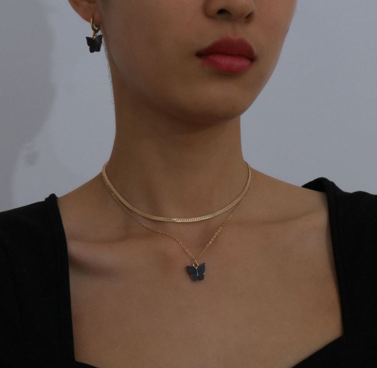 Jewelry Design Ins Style Geometric Necklace Temperament Color Small Butterfly Wild Short Necklace