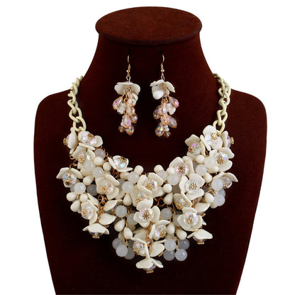 Characteristic Colorful Flower Necklace Earrings Jewelry Set Gift Lady