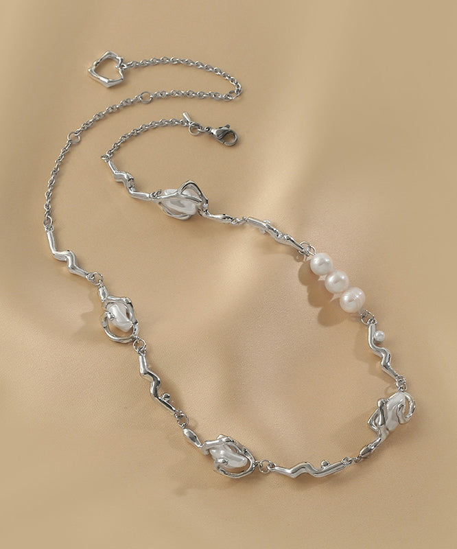 Stering Silver Alloy Pearl Necklace