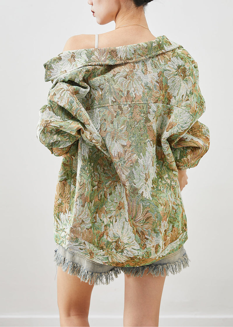Boutique Green Oversized Painting Denim Coat Fall