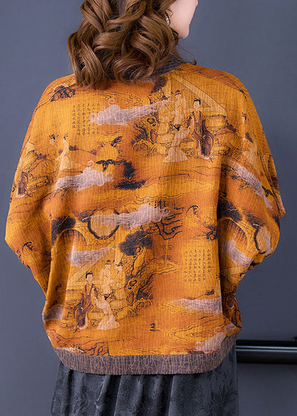 Yellow V Neck Patchwork Silk Upf 50+ Coat Outwear Batwing Sleeve